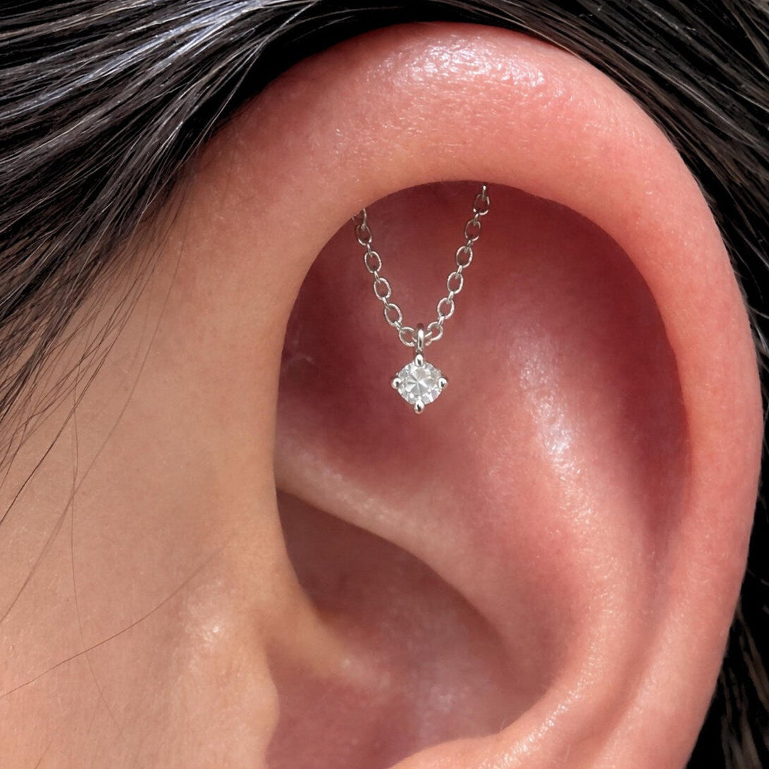 Steel Internally Threaded Hanging CZ Chain Labret