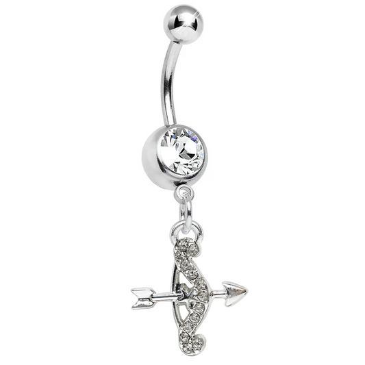 Cupid Bow and Arrow CZ Dangle Belly Ring