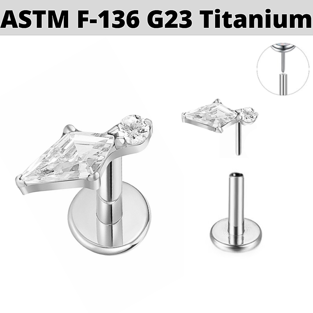 G23 Titanium Threadless Push In Pointed Kite CZ Labret