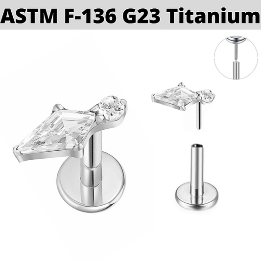 G23 Titanium Threadless Push In Pointed Kite CZ Labret