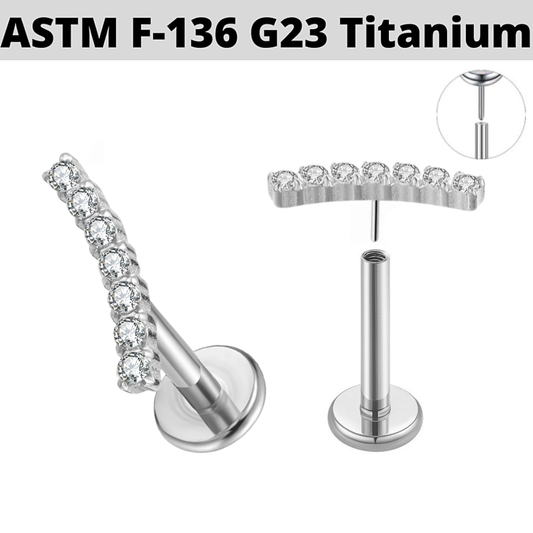 G23 Titanium Threadless Push In Bezel Set 7 CZ Cluster Labret