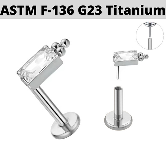 G23 Titanium Threadless Push In Beaded Baguette CZ Labret