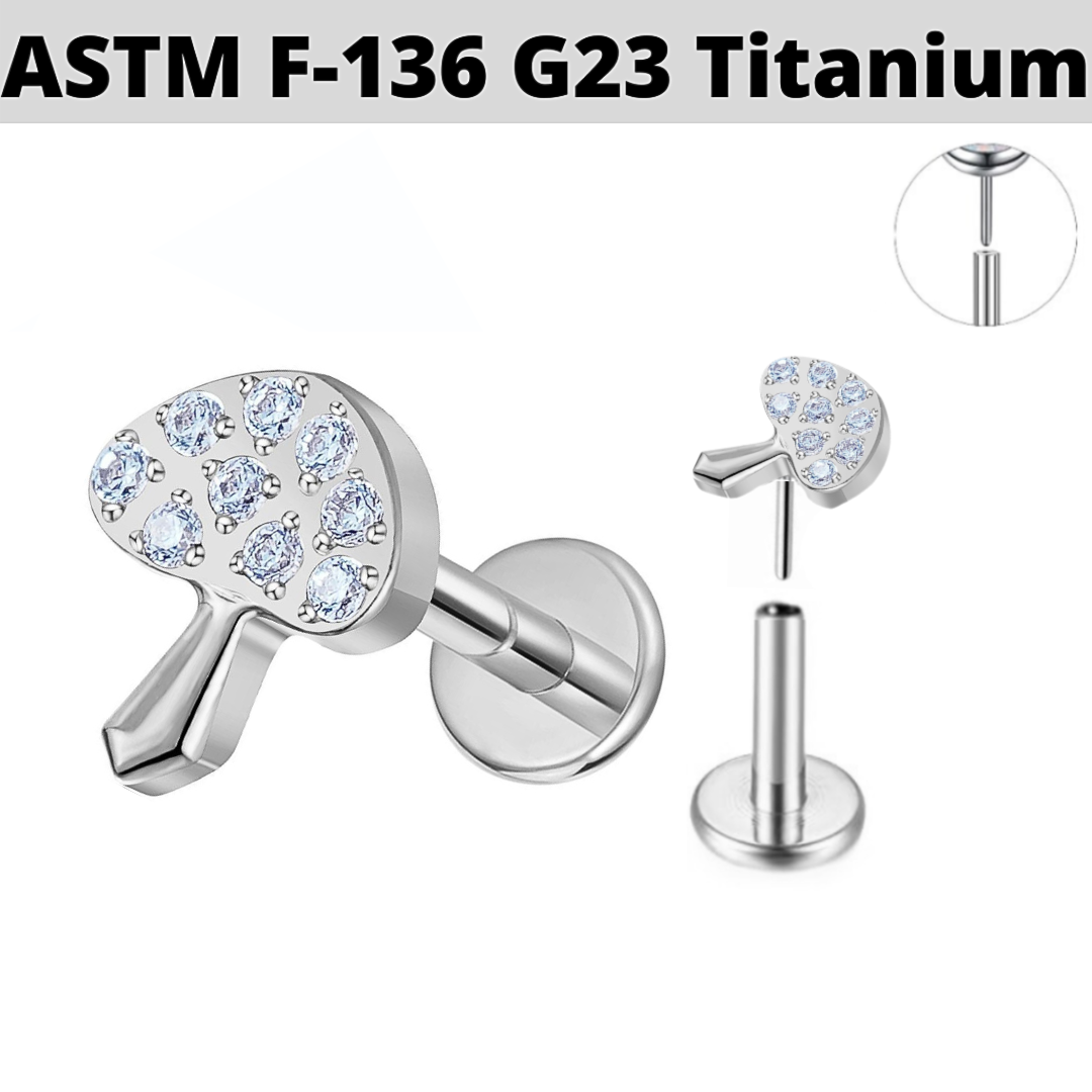 G23 Titanium Threadless Push In CZ Mushroom Labret