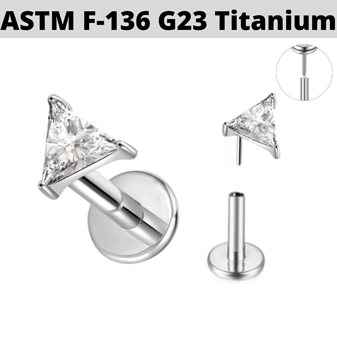 G23 Titanium Threadless Push In Triangle CZ Tragus Labret