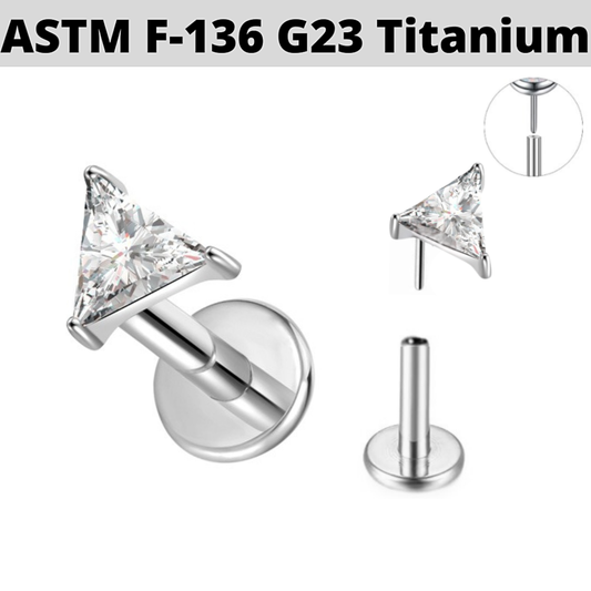 G23 Titanium Threadless Push In Triangle CZ Tragus Labret
