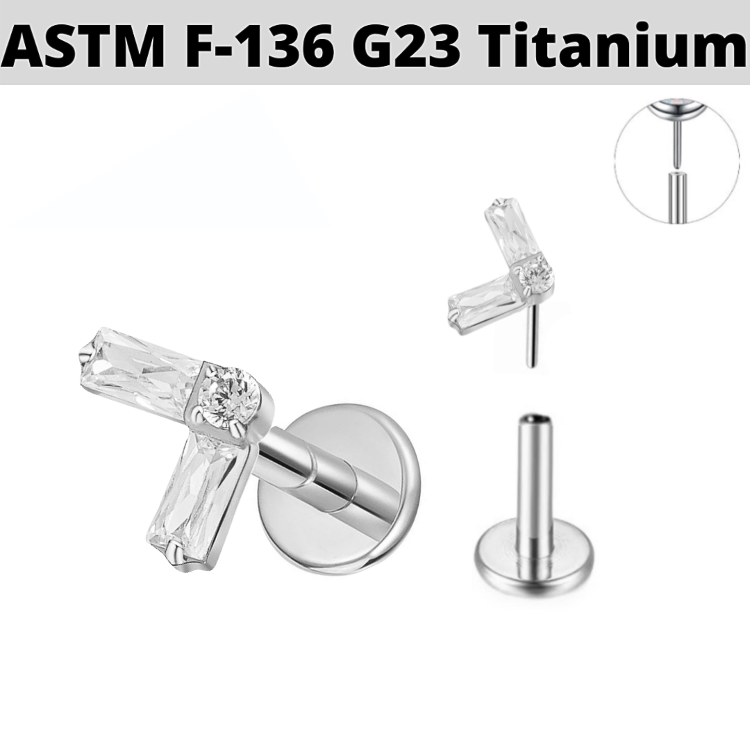 G23 Titanium Threadless Push In Chevron Baguette CZ Tragus Labret