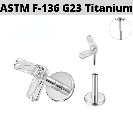 G23 Titanium Threadless Push In Chevron Baguette CZ Tragus Labret
