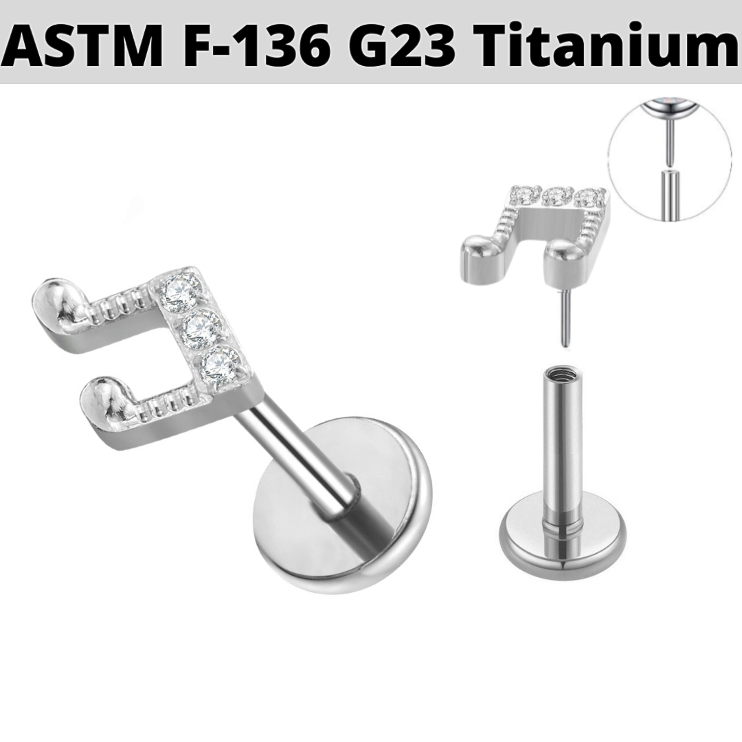 G23 Titanium Threadless Push In CZ Music Note Labret