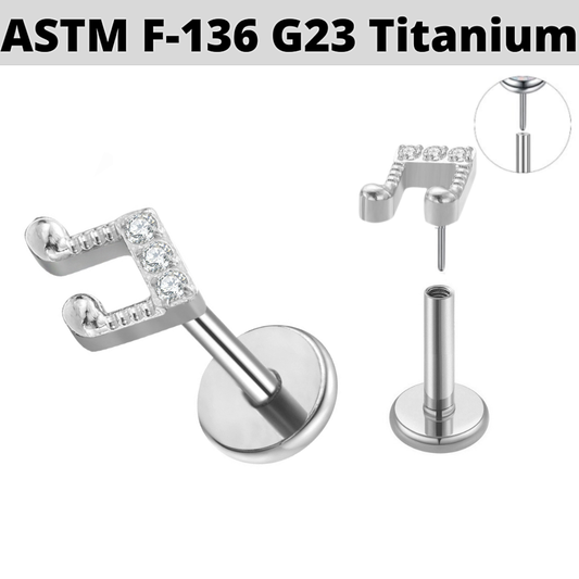 G23 Titanium Threadless Push In CZ Music Note Labret