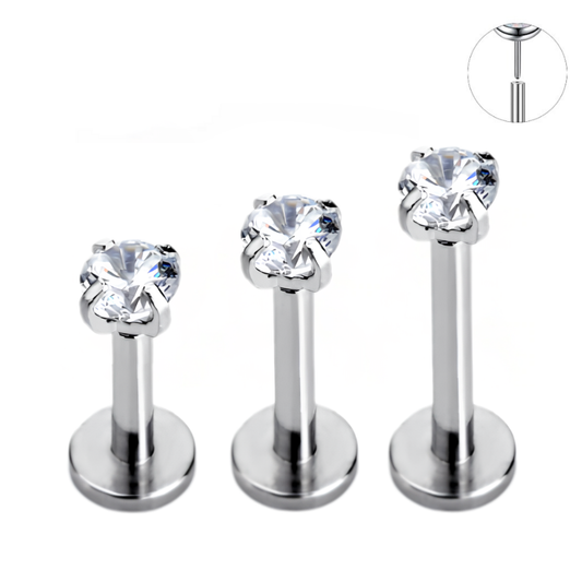 16G Prong Set CZ Threadless Push Click Pin Labret