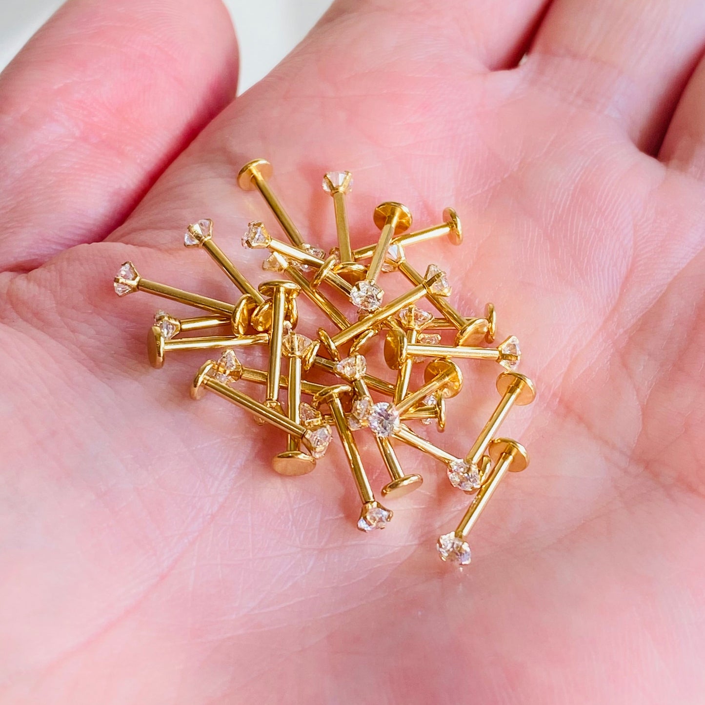 G23 Gold PVD Titanium Prong Set CZ Threadless Push In Labret