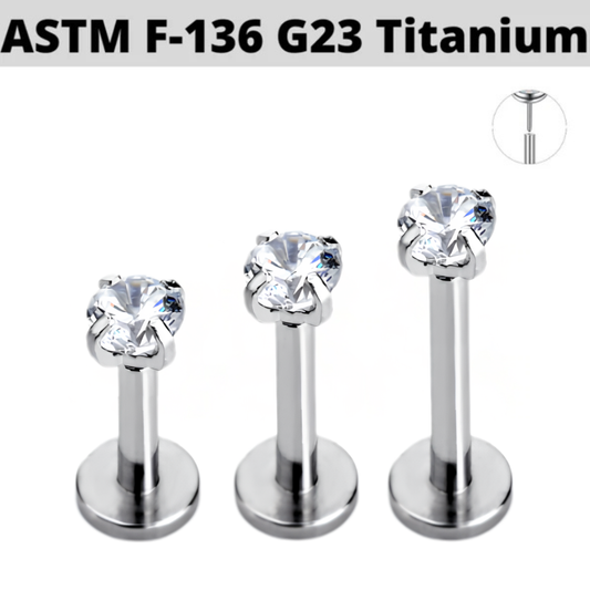 G23 Titanium Prong Set CZ Threadless Push Click Pin Labret
