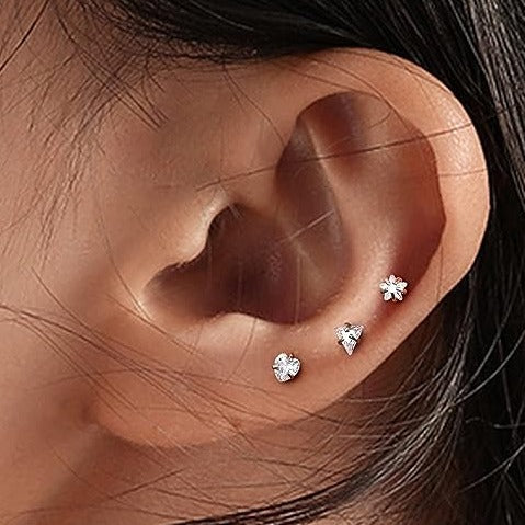Internally Threaded Prong Set Heart CZ Labret Tragus