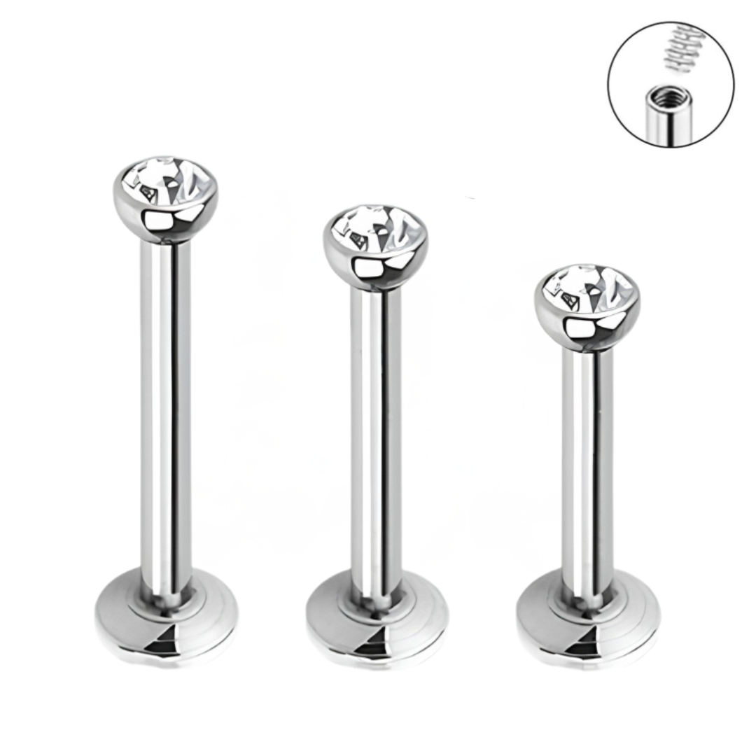Internally Threaded Steel 2mm Flat CZ Labret