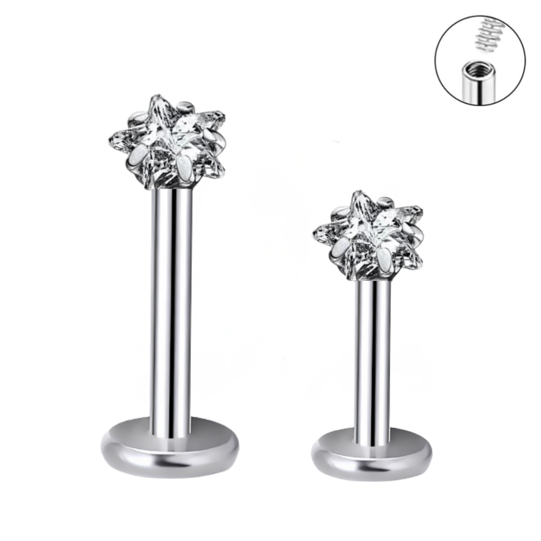 Internally Threaded 3mm Star CZ Prong Set Labret Tragus