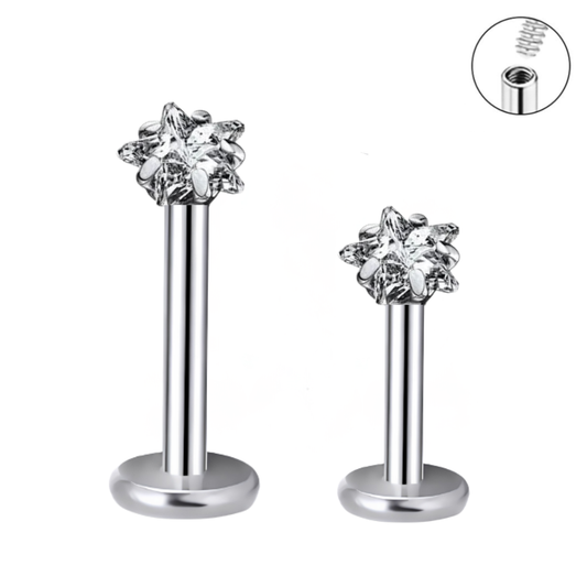 Internally Threaded 3mm Star CZ Prong Set Labret Tragus