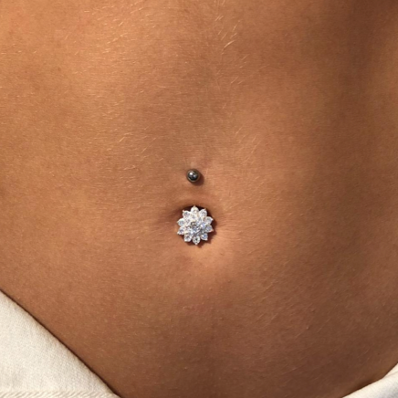 CZ Paved Daisy Flower Belly Ring