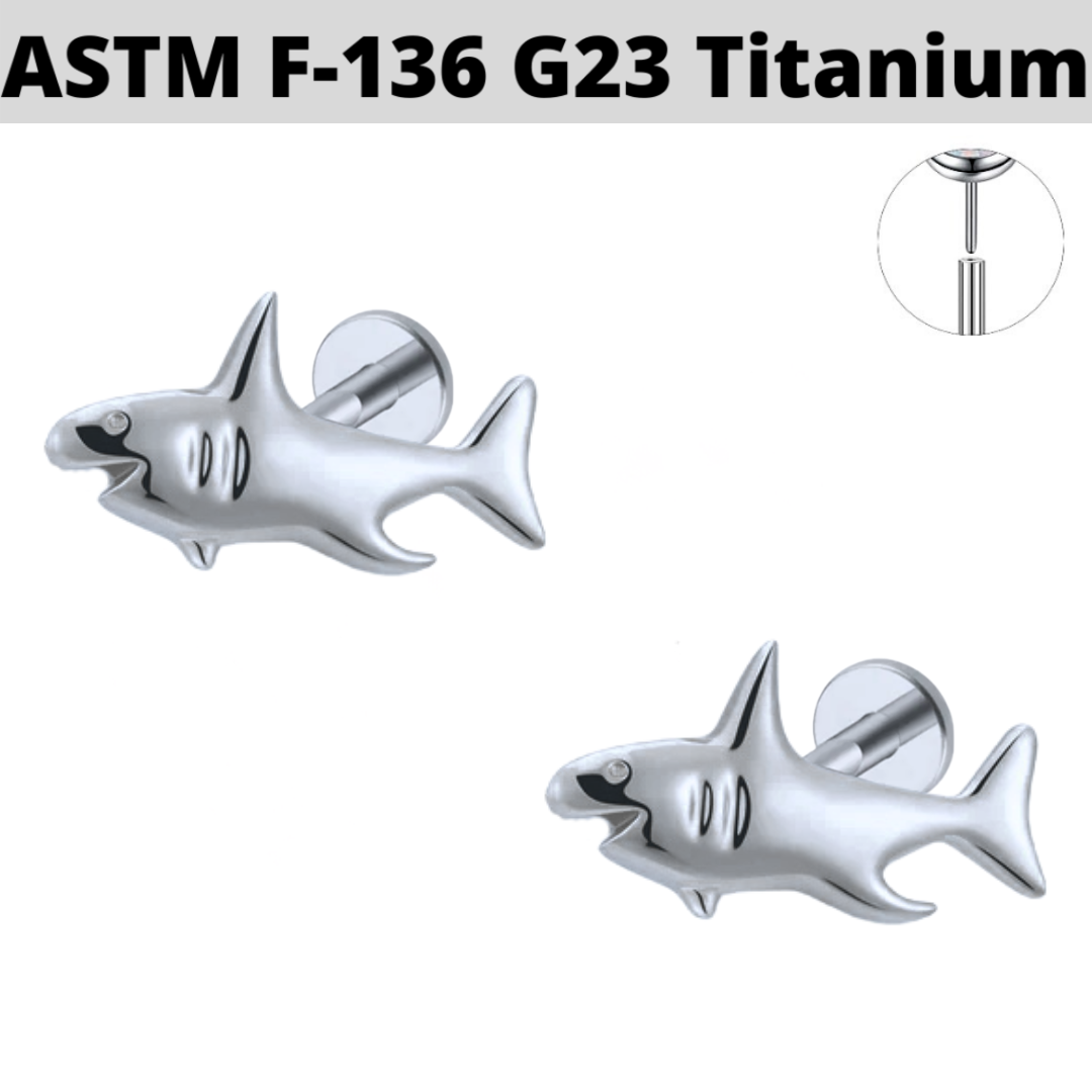 G23 Titanium Threadless Push In 3D Shark Tragus Labret