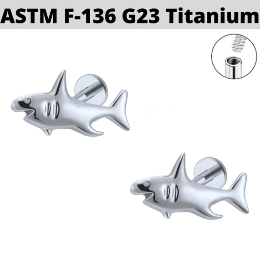 G23 Titanium Internally Threaded 3D Shark Tragus Labret