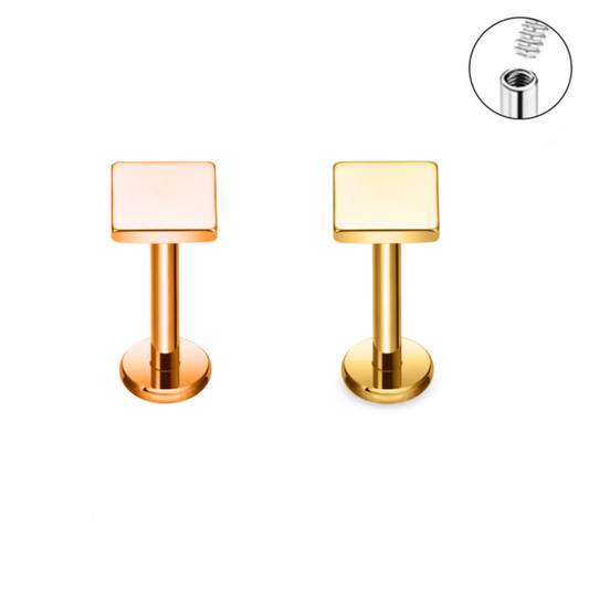 16G Square Internally Threaded Ion Plated Tragus Labret