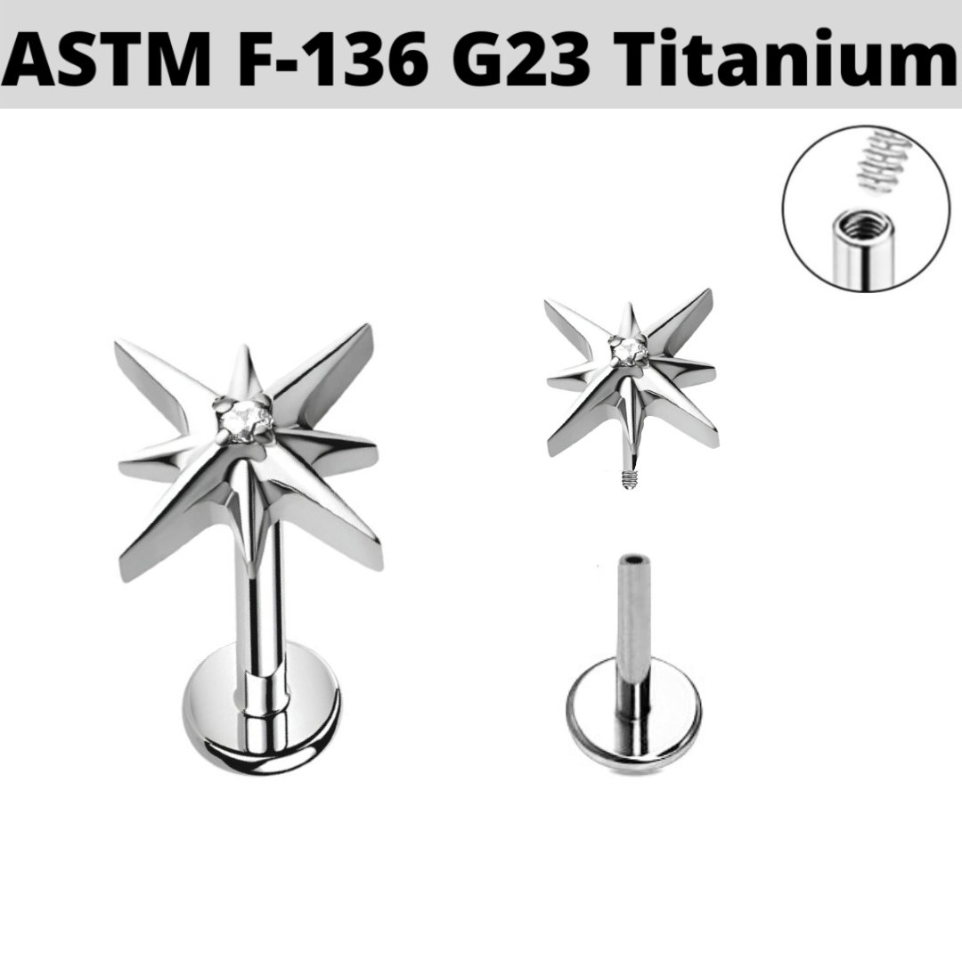 G23 Titanium Internally Threaded CZ North Star Labret