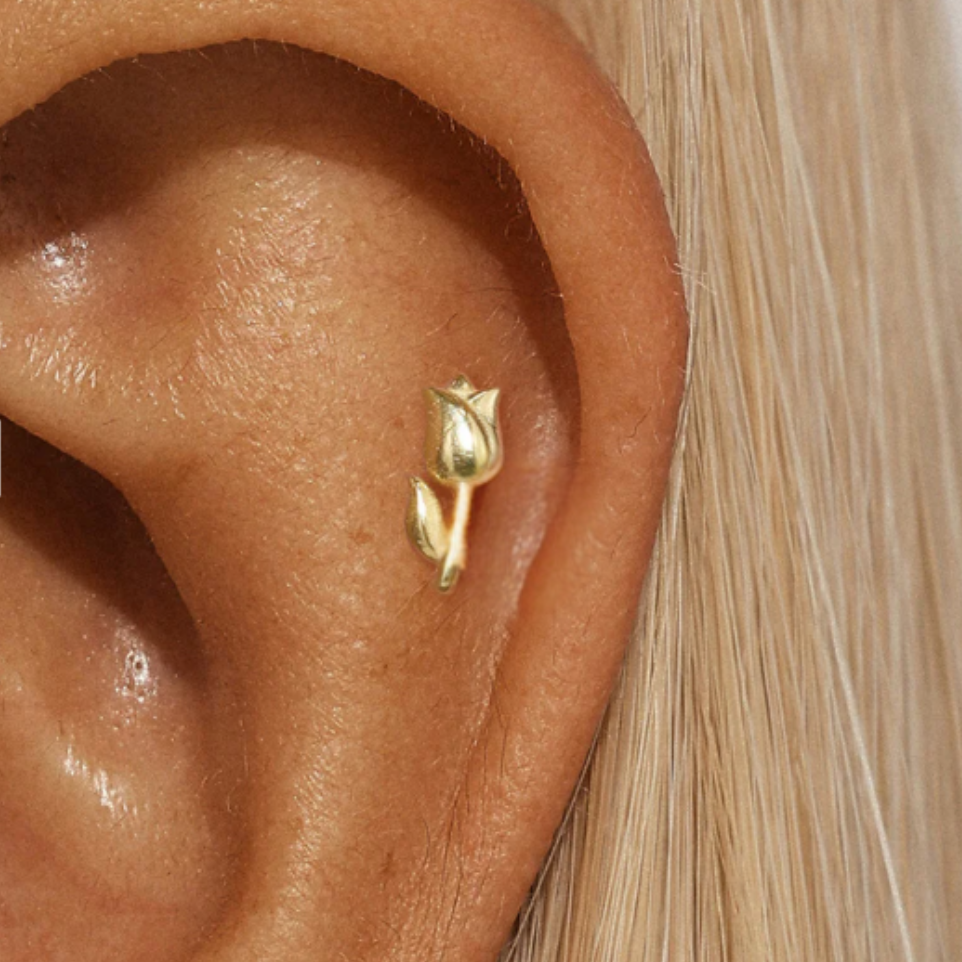 G23 Gold PVD Titanium Internally Threaded 3D Rose Tragus Labret