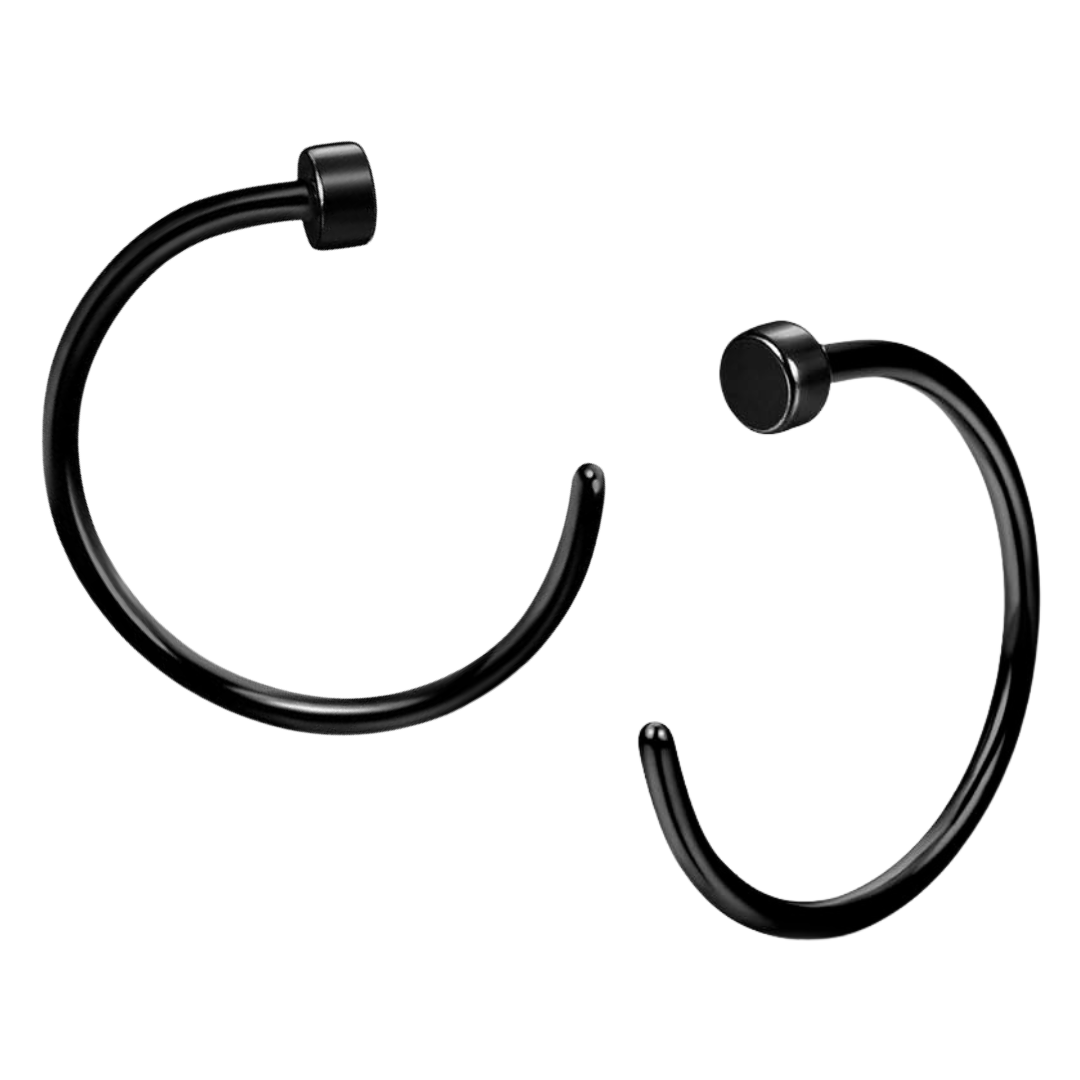 Steel Ion Plated Flat Top Nose Open Hoop Ring