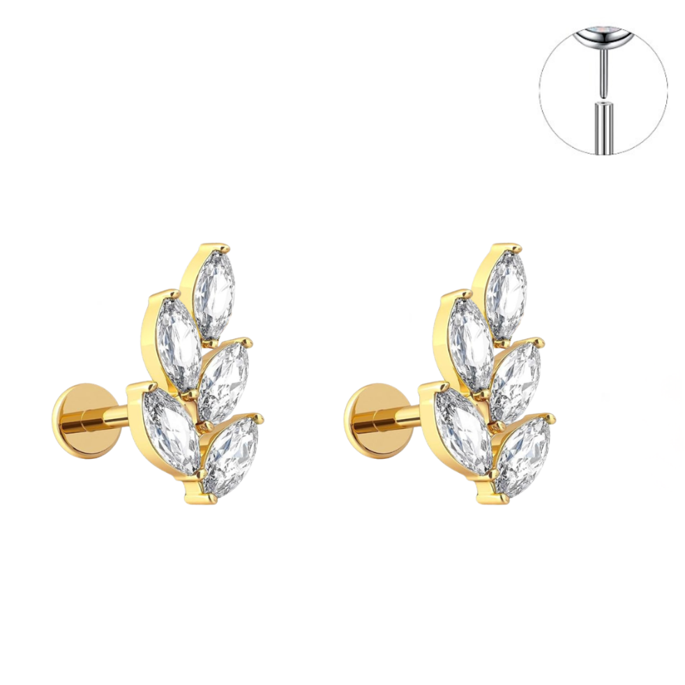 Gold Ion Plated Steel Threadless Push In 5 Marquise CZ Leaf Tragus Labret