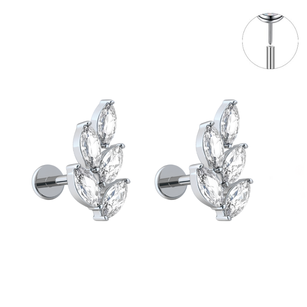 Steel Threadless Push In 5 Marquise CZ Leaf Tragus Labret