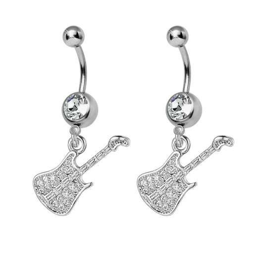 Paved CZ Electric Guitar Dangle Belly Ring