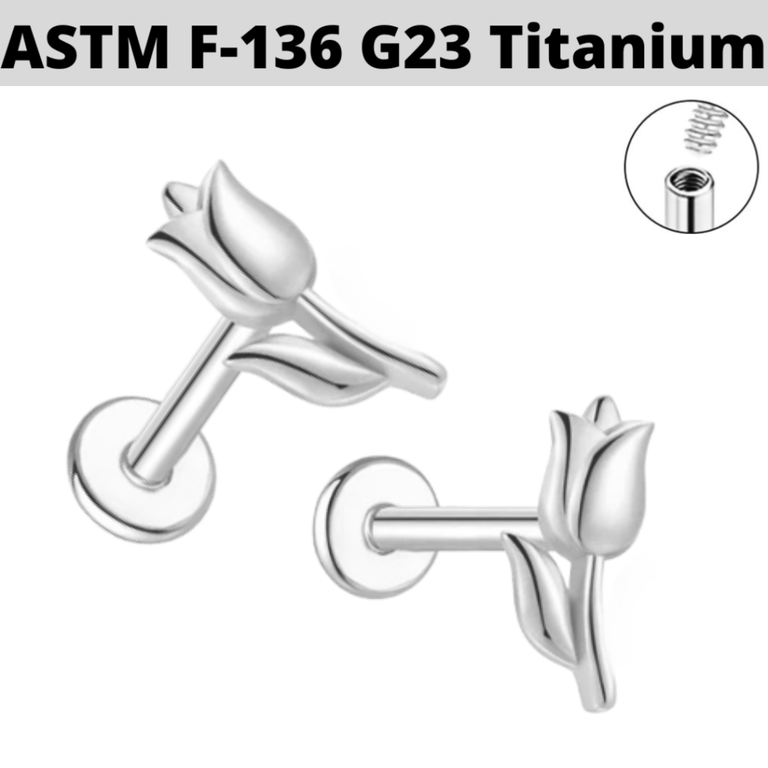 G23 Titanium Internally Threaded 3D Rose Tragus Labret