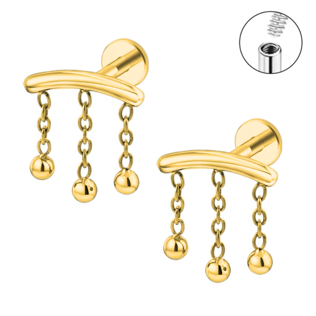 16G Gold Steel Internally Threaded Hanging Balls Chain Labret