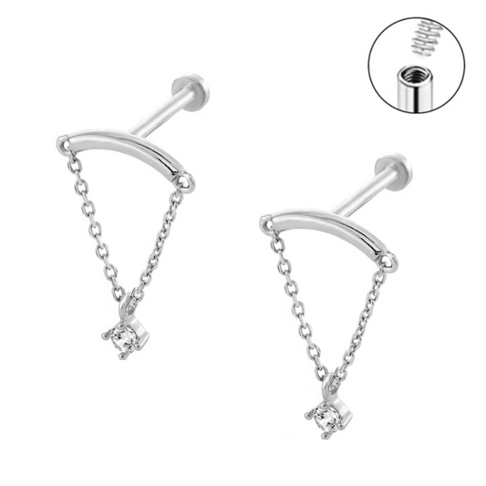 Steel Internally Threaded Hanging CZ Chain Labret