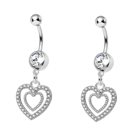 Double Open Hearts Paved CZ Dangle Belly Ring