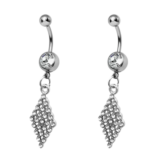 Shimmering Paved CZ Rhombus Dangle Belly Ring