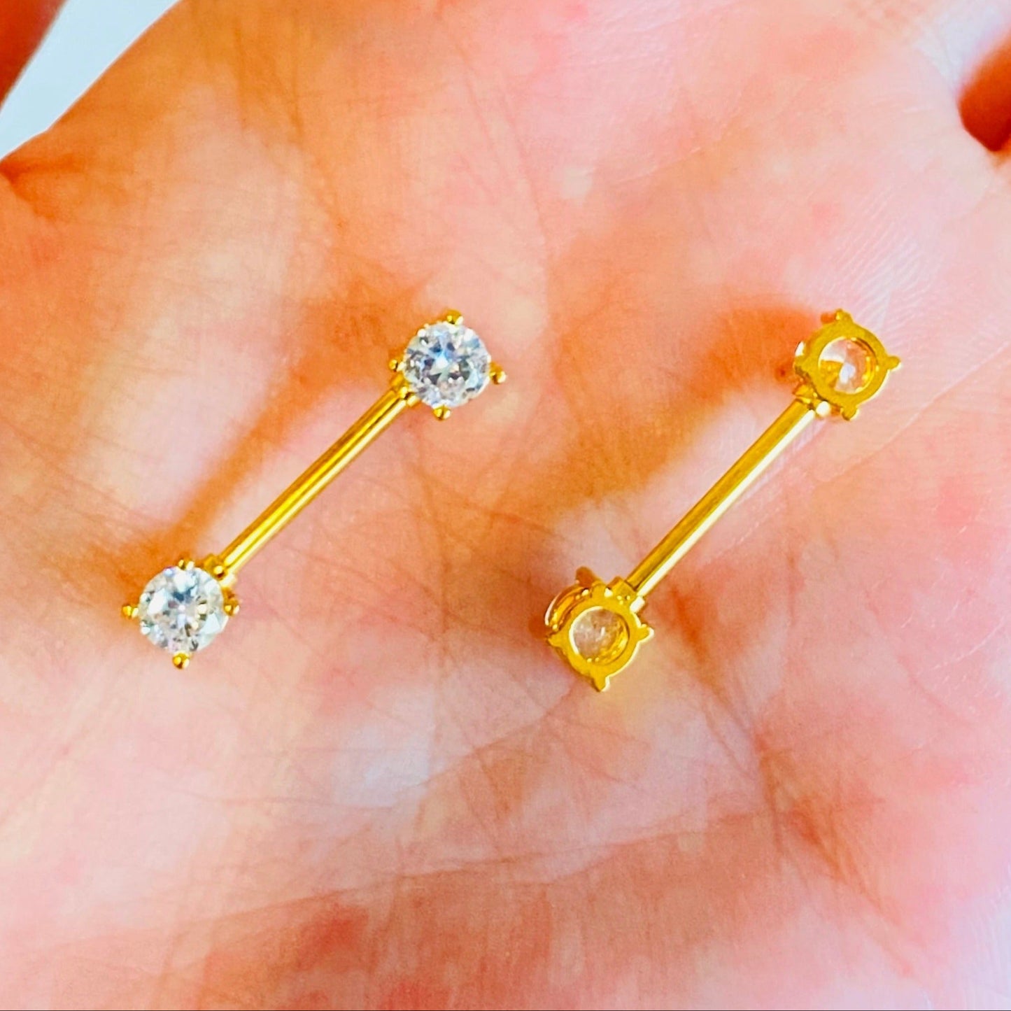 G23 Internally Threaded Gold PVD Titanium Front CZ Nipple Barbell