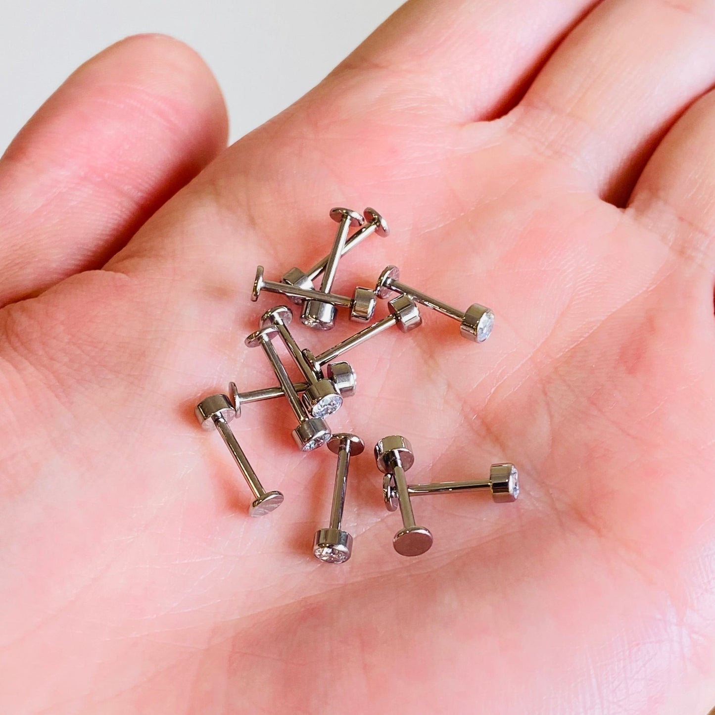 Steel Internally Threaded Bezel Set Flat CZ Tragus Labret