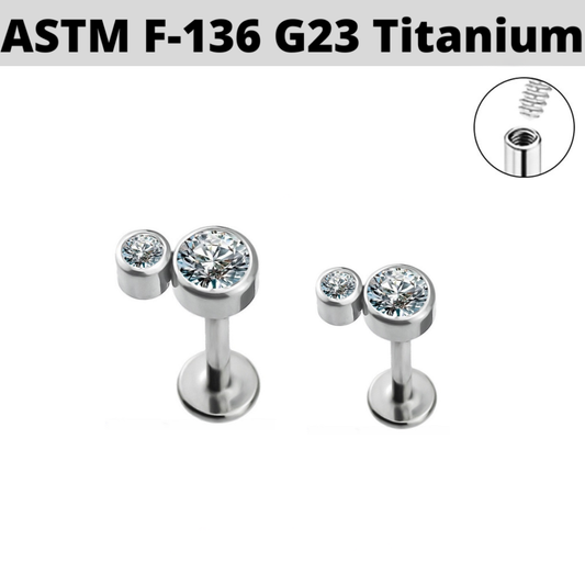G23 Titanium Internally Threaded 2 CZ Cluster Tragus Labret