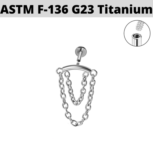G23 Titanium Internally Threaded Double Hanging Chains Labret