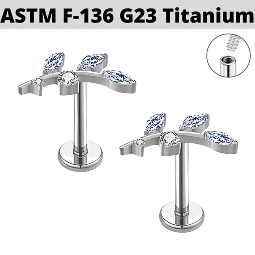 G23 Titanium Internally Threaded 5 CZ Leaf Tragus Labret