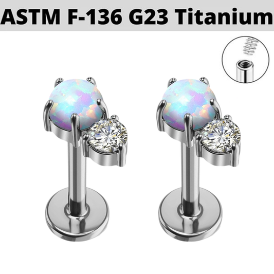 G23 Titanium Internally Threaded Opal Gem Labret