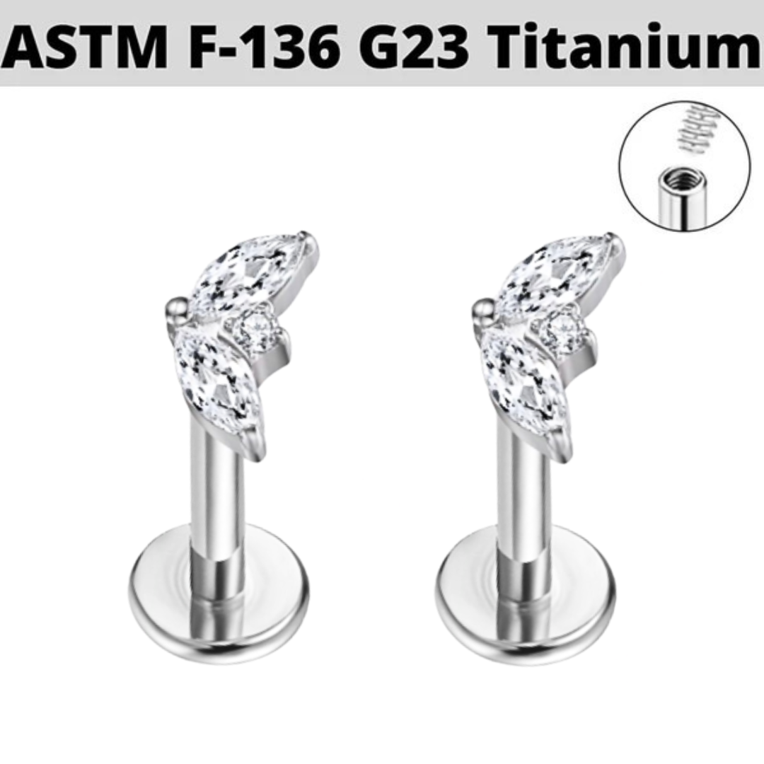 G23 Titanium Internally Threaded 2 Marquise CZ Fan Tragus Labret