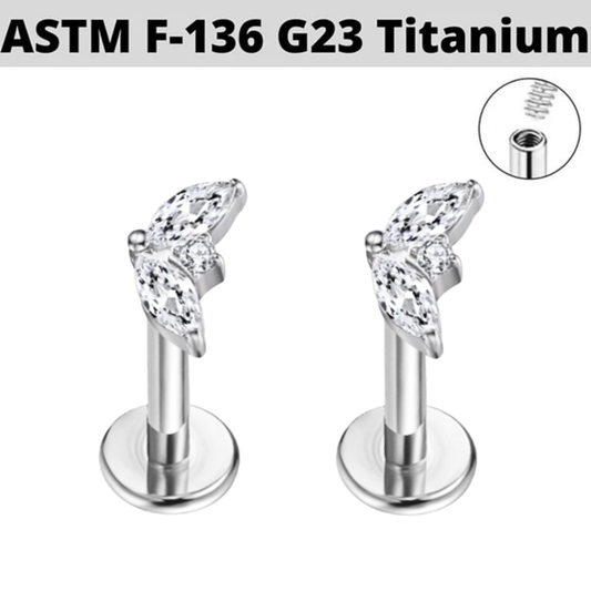 G23 Titanium Internally Threaded 2 Marquise CZ Fan Tragus Labret