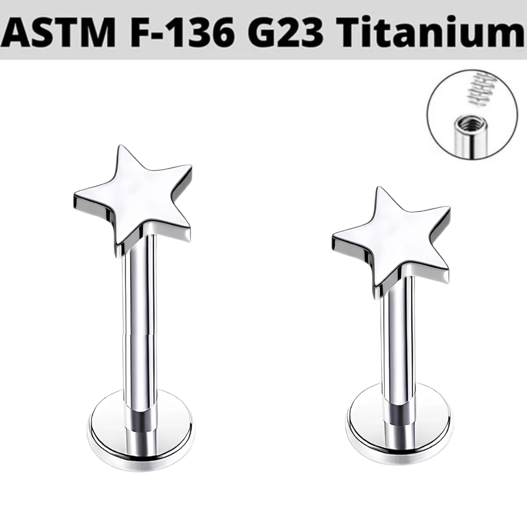 G23 Titanium Star Internally Threaded Tragus Labret