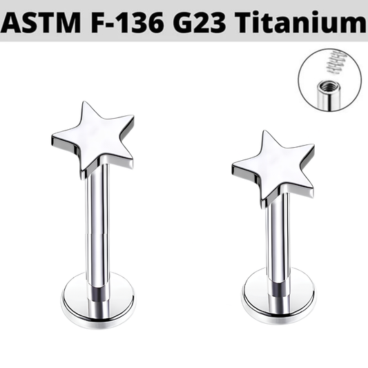 G23 Titanium Star Internally Threaded Tragus Labret
