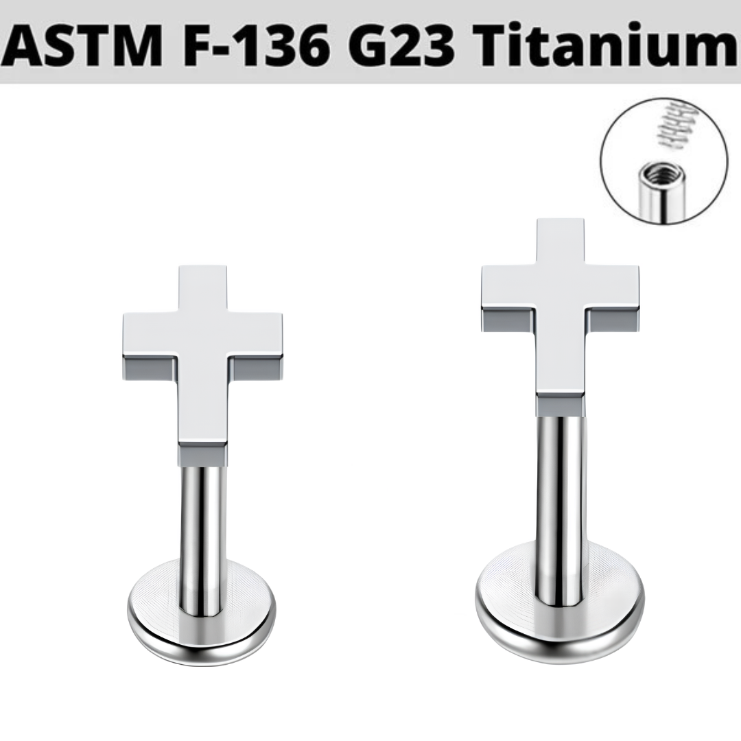 G23 Titanium Cross Internally Threaded Tragus Labret