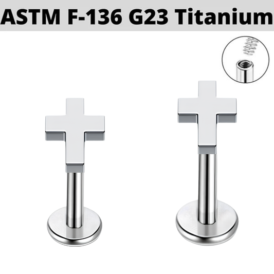 G23 Titanium Cross Internally Threaded Tragus Labret