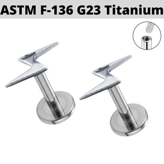 G23 Titanium Lightning Bolt Internally Threaded Tragus Labret