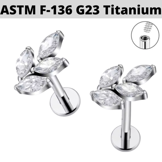 G23 Titanium Internally Threaded Marquise CZ Leaf Tragus Labret