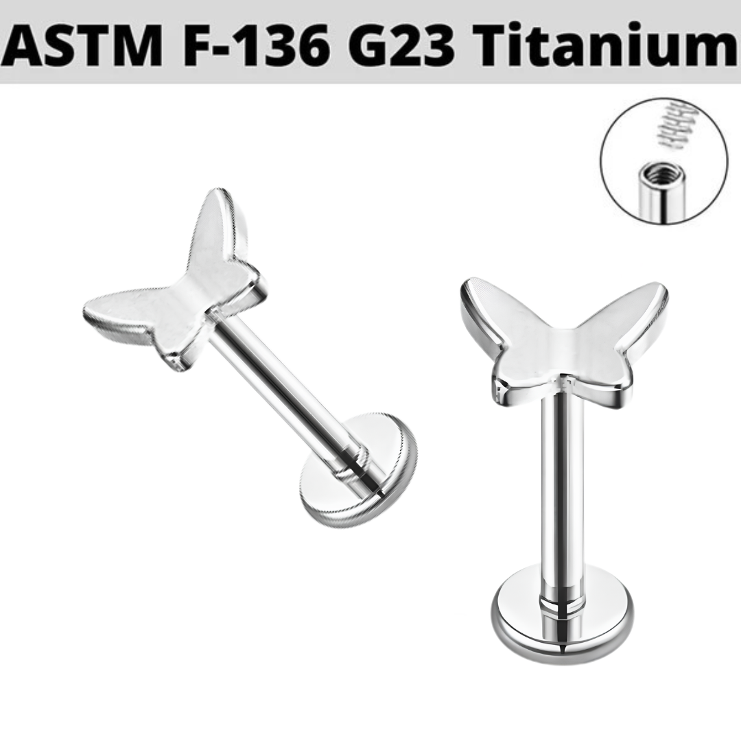 G23 Titanium Internally Threaded 3D Butterfly Labret